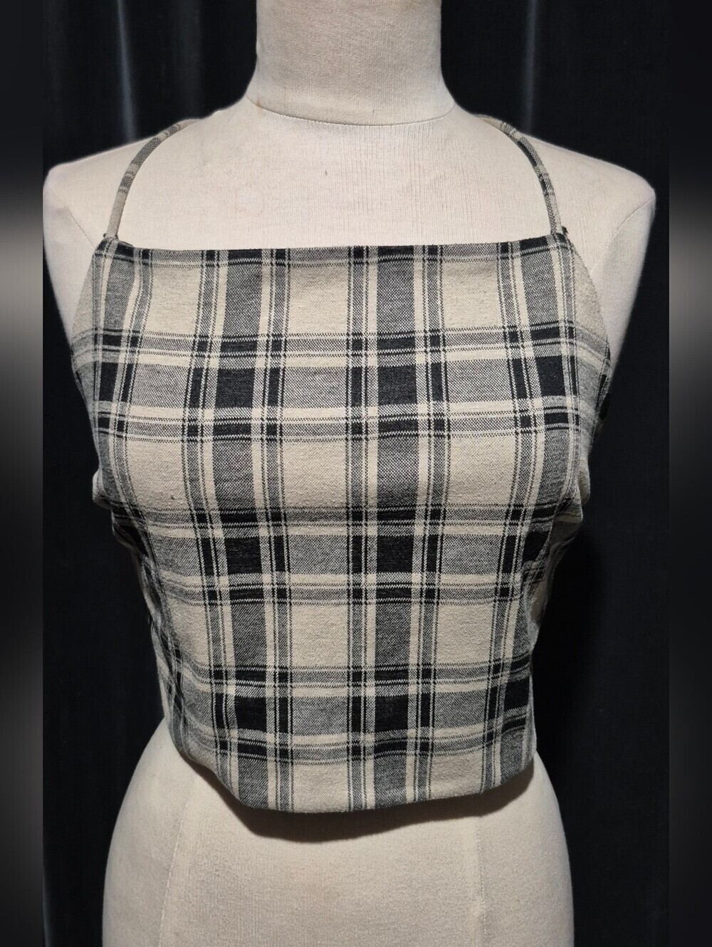Papaya Black and Cream Plaid Square-Neck Crop Top (Box C)